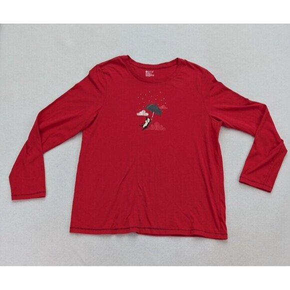 Hue Women's T-Shirt Size XL Red Long Sleeve Dog Rhinestones Stretch Crew Neck - Picture 1 of 16